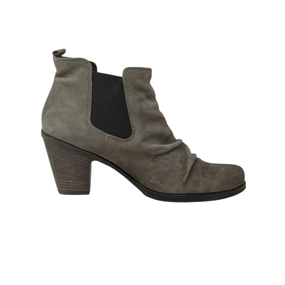 Paul Green Jano Taupe Leather Ruched Heeled Ankle Boots Booties Womens 8